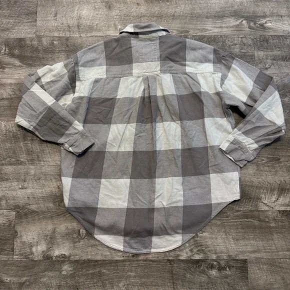 Aerie Anytime Fave Flannel Oversized Shirt Gray/White Gingham Womens Sz. XXS - Picture 2 of 7